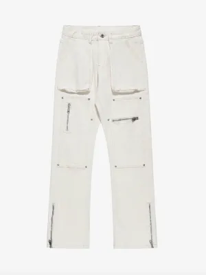 1984 High Street Zipper Patchwork Pocket Denim Pants Straight Leg