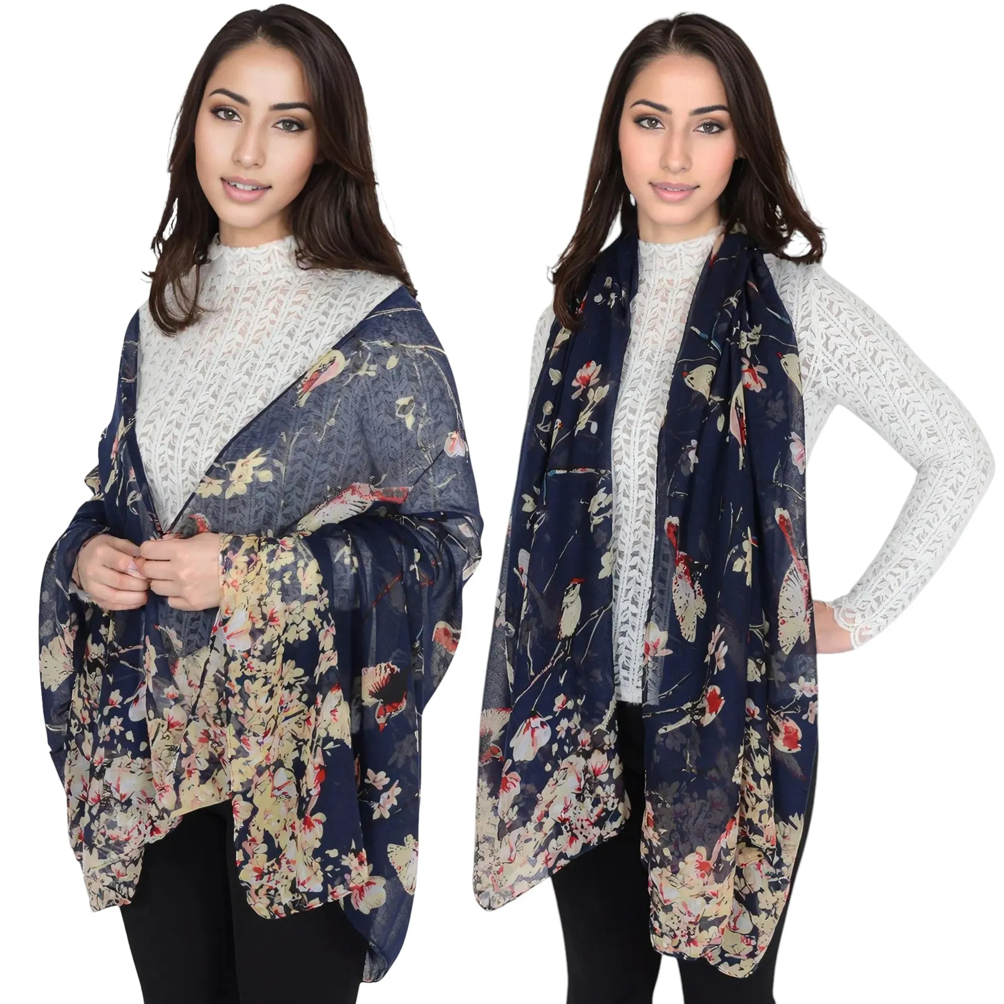 Anna-Kaci Women's Lightweight Floral Birds Print Scarf Cotton Linen Shawls Wrap Scarves