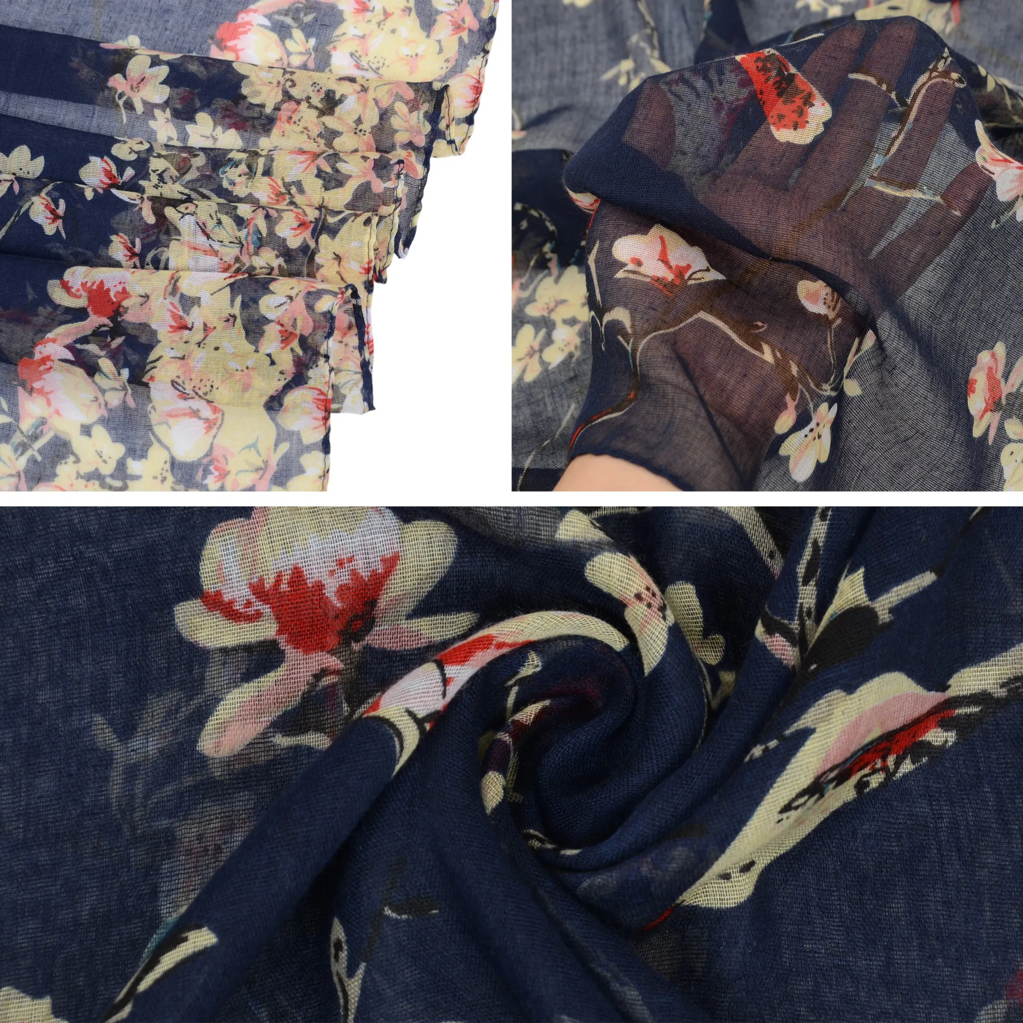 Anna-Kaci Women's Lightweight Floral Birds Print Scarf Cotton Linen Shawls Wrap Scarves