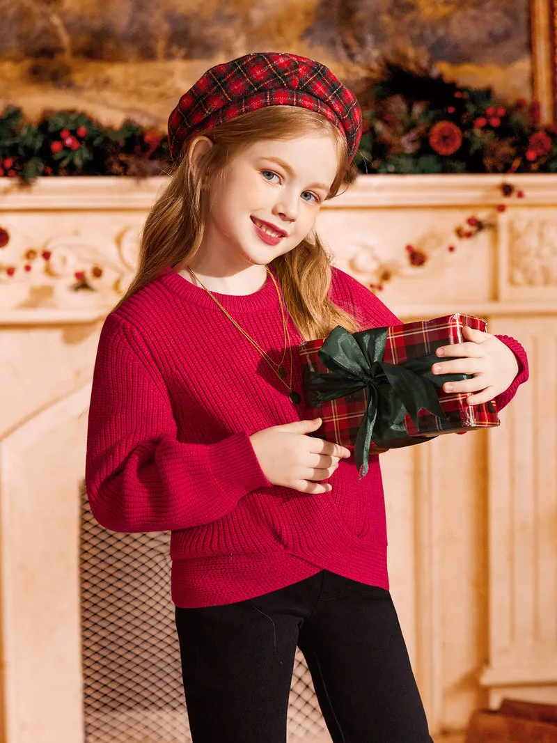 Arshiner Girl's Sweaters Kids Twist Front Cute Pullover Knitted Jumper