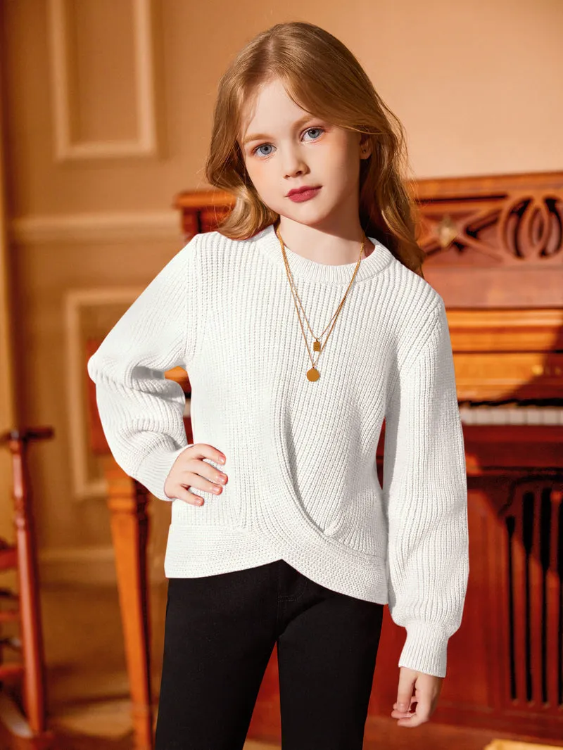 Arshiner Girl's Sweaters Kids Twist Front Cute Pullover Knitted Jumper