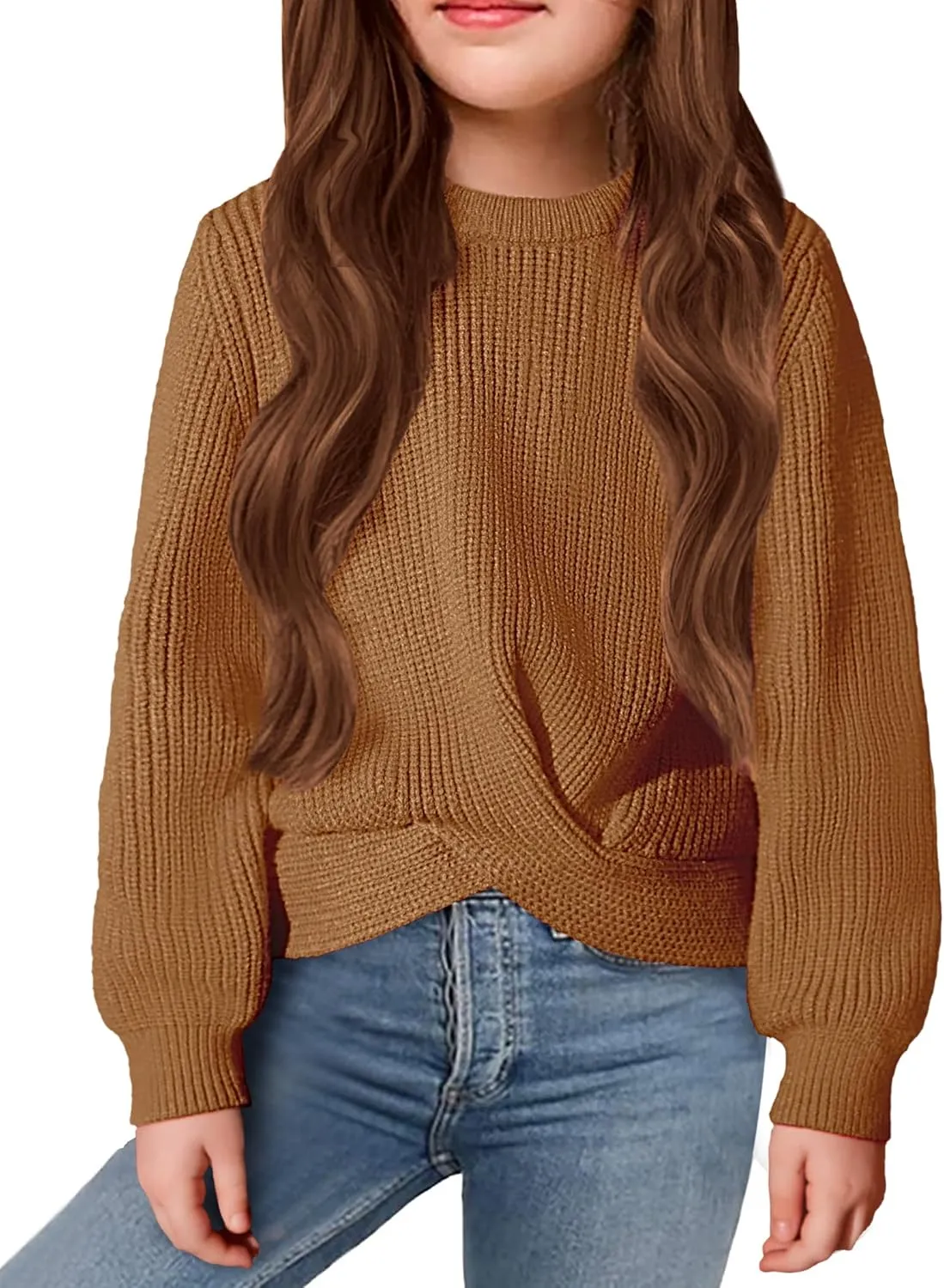 Arshiner Girl's Sweaters Kids Twist Front Cute Pullover Knitted Jumper