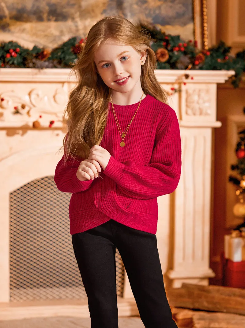 Arshiner Girl's Sweaters Kids Twist Front Cute Pullover Knitted Jumper