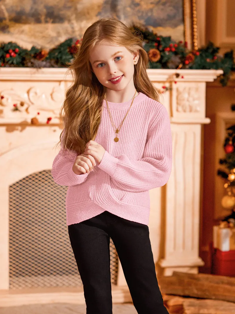 Arshiner Girl's Sweaters Kids Twist Front Cute Pullover Knitted Jumper