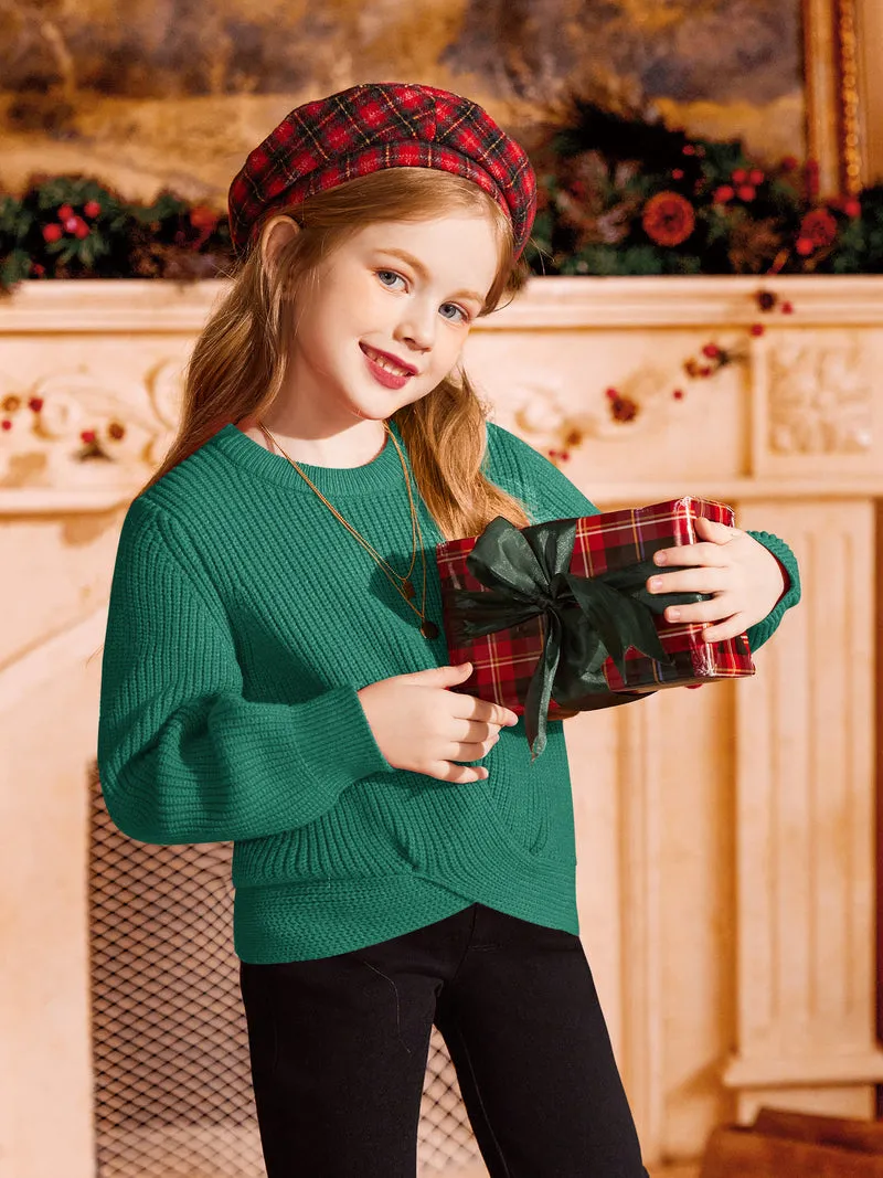 Arshiner Girl's Sweaters Kids Twist Front Cute Pullover Knitted Jumper