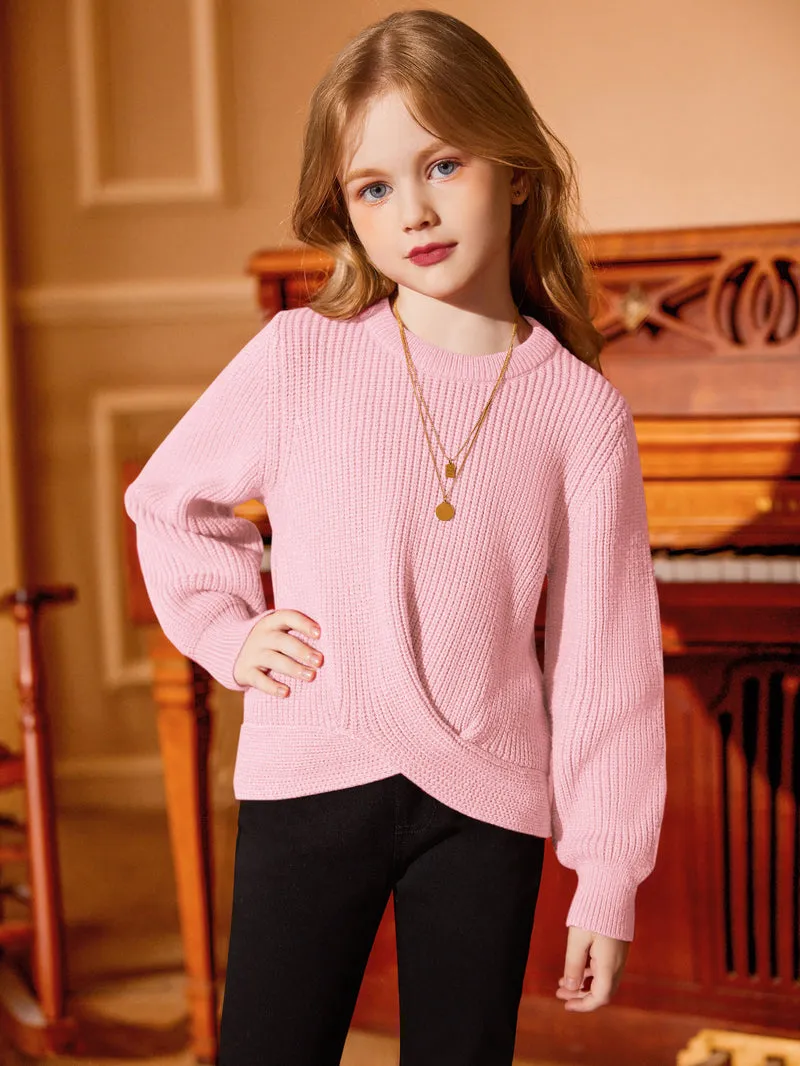 Arshiner Girl's Sweaters Kids Twist Front Cute Pullover Knitted Jumper