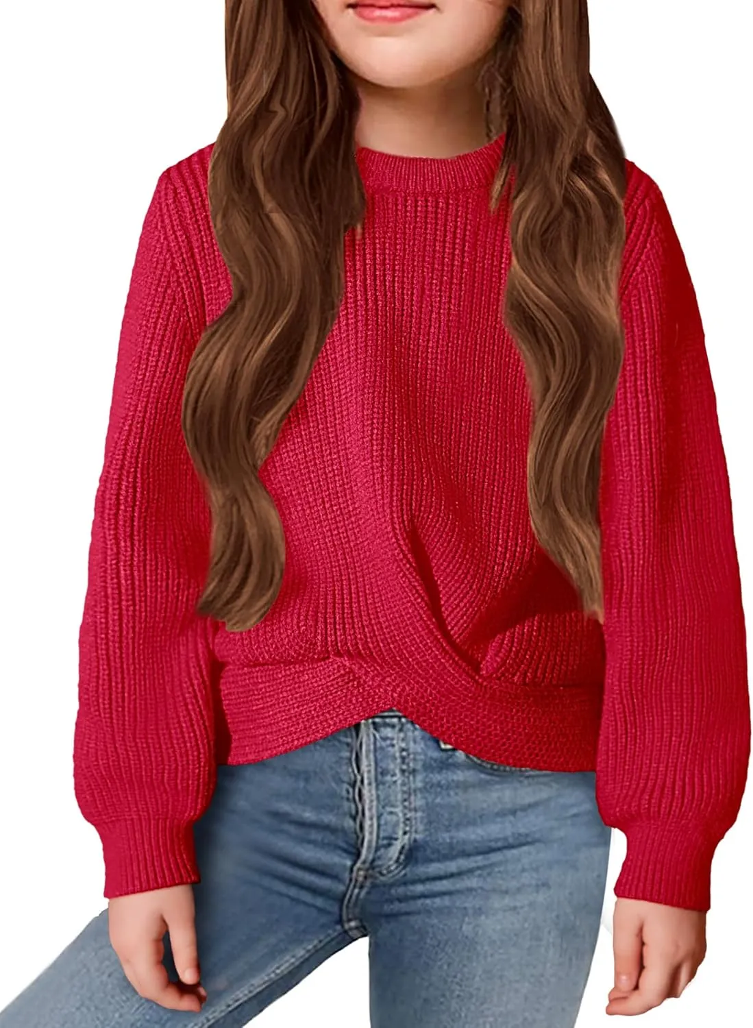 Arshiner Girl's Sweaters Kids Twist Front Cute Pullover Knitted Jumper