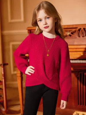 Arshiner Girl's Sweaters Kids Twist Front Cute Pullover Knitted Jumper