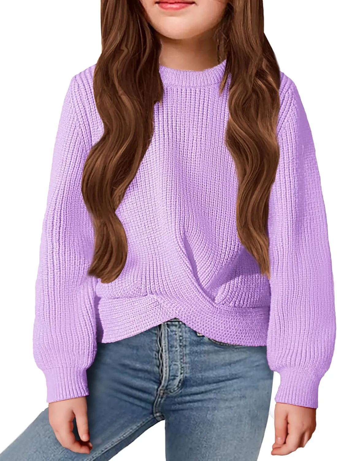 Arshiner Girl's Sweaters Kids Twist Front Cute Pullover Knitted Jumper