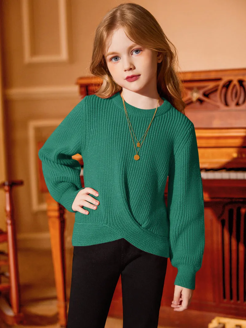 Arshiner Girl's Sweaters Kids Twist Front Cute Pullover Knitted Jumper