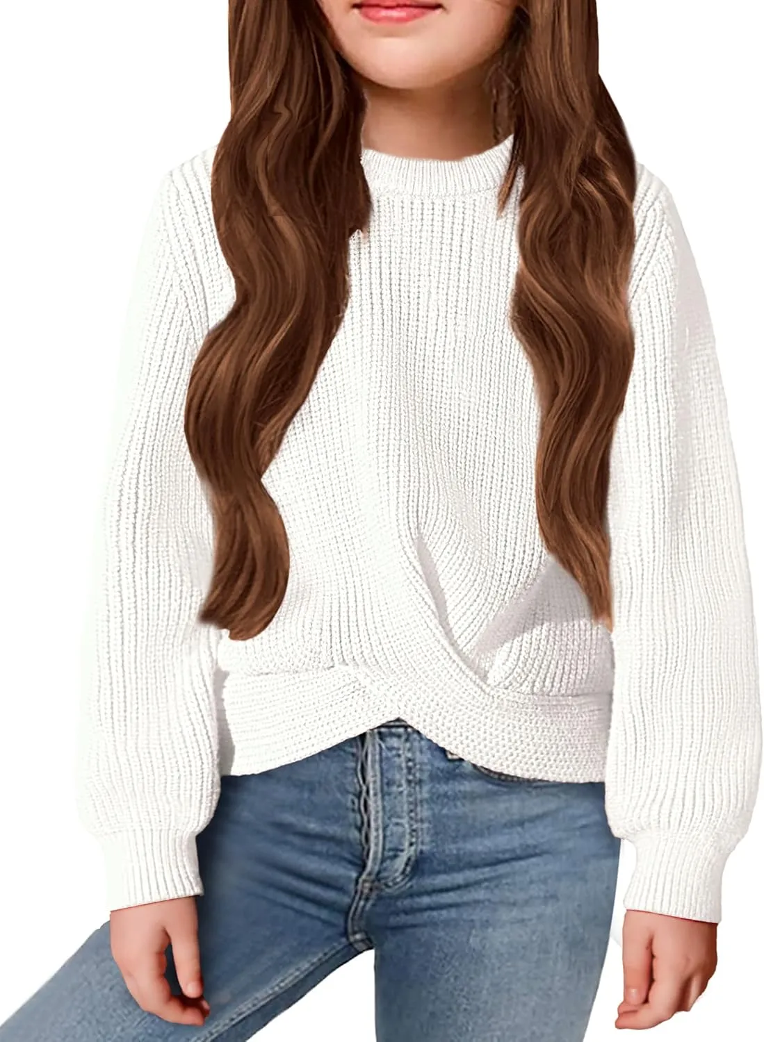 Arshiner Girl's Sweaters Kids Twist Front Cute Pullover Knitted Jumper