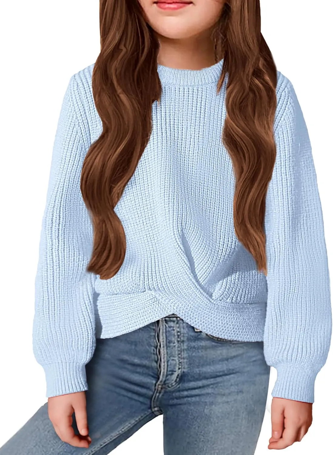 Arshiner Girl's Sweaters Kids Twist Front Cute Pullover Knitted Jumper