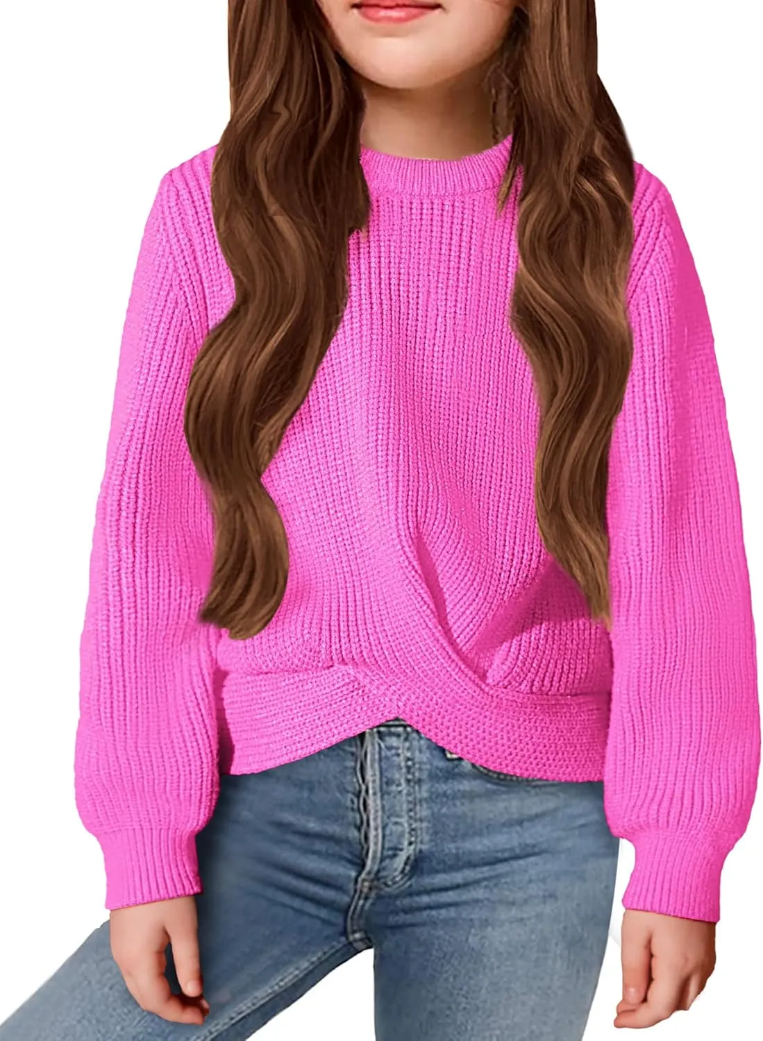 Arshiner Girl's Sweaters Kids Twist Front Cute Pullover Knitted Jumper