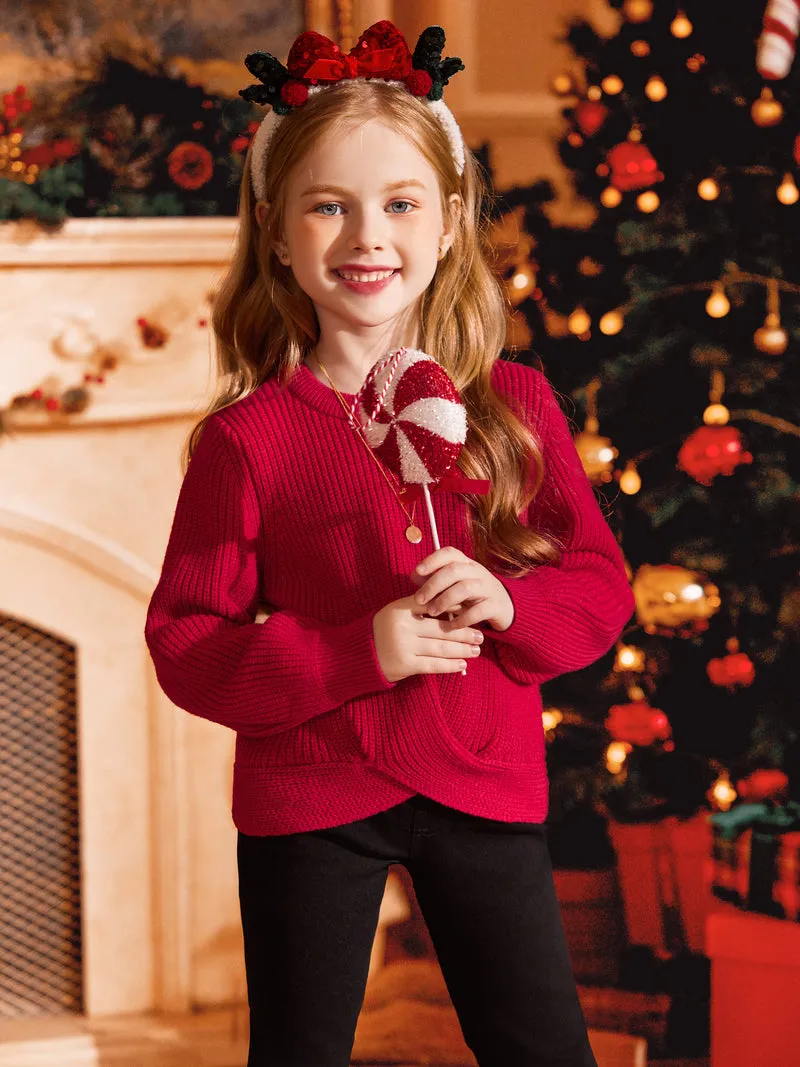 Arshiner Girl's Sweaters Kids Twist Front Cute Pullover Knitted Jumper