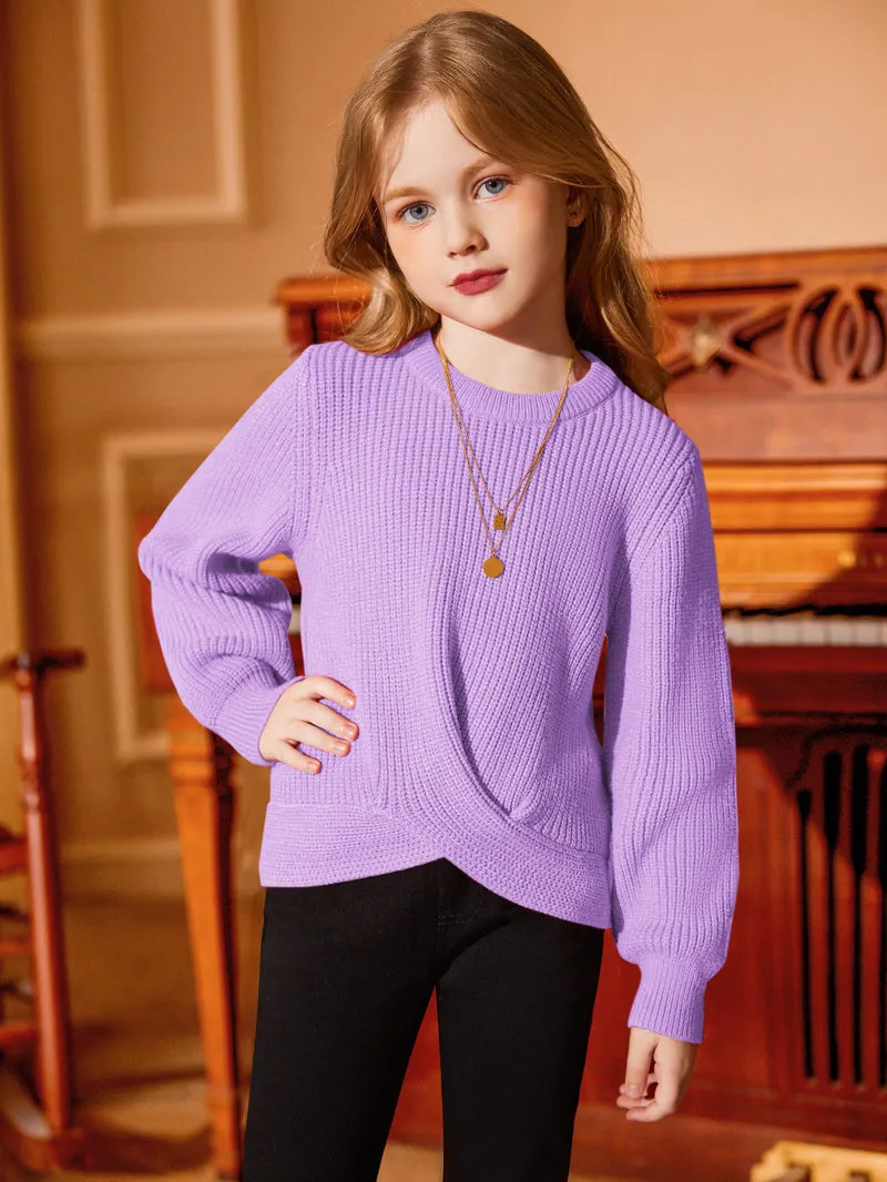 Arshiner Girl's Sweaters Kids Twist Front Cute Pullover Knitted Jumper