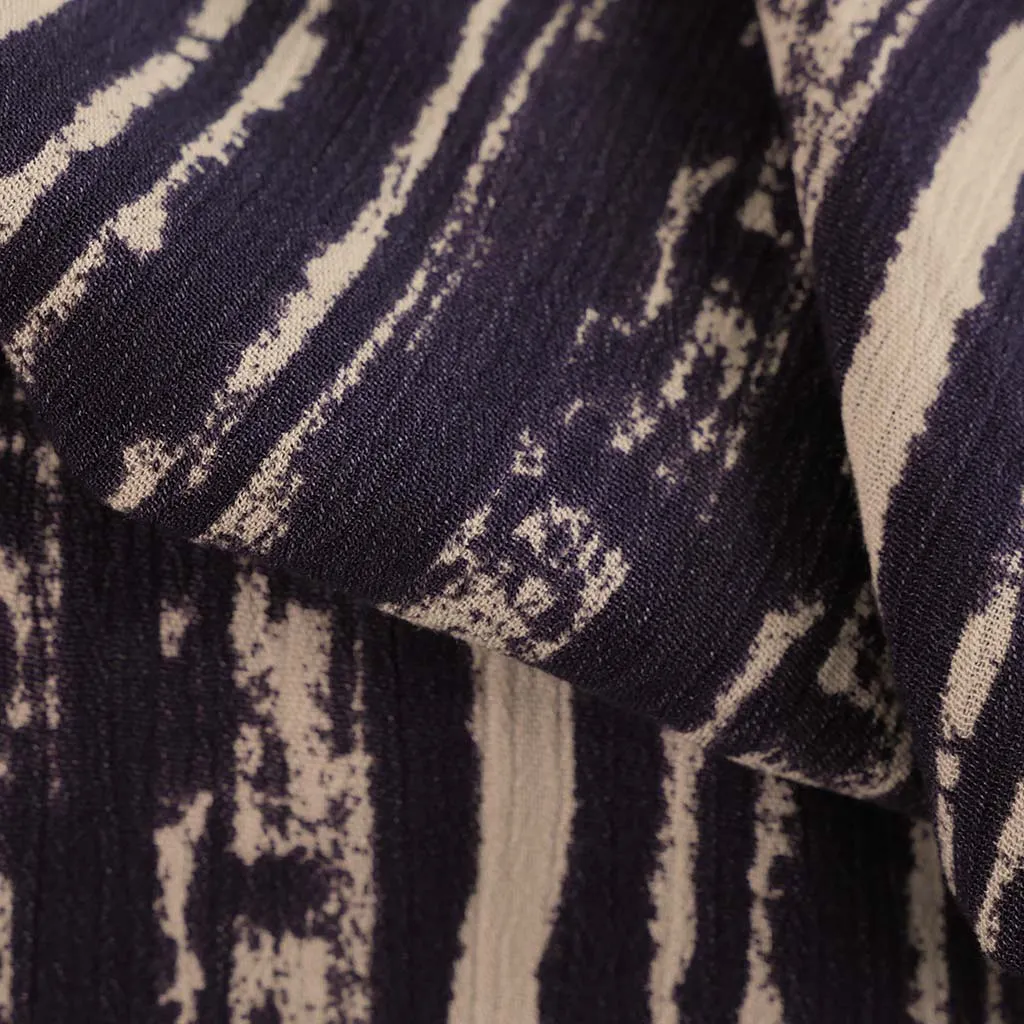 Avignon - Navy Stripes Viscose Crinkle Woven Fabric