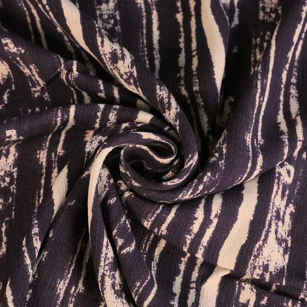 Avignon - Navy Stripes Viscose Crinkle Woven Fabric
