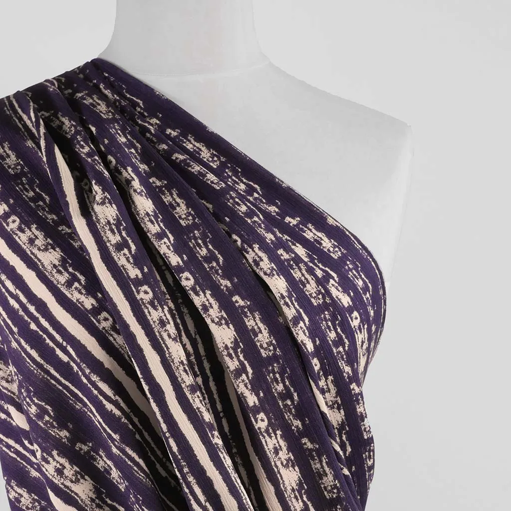 Avignon - Navy Stripes Viscose Crinkle Woven Fabric