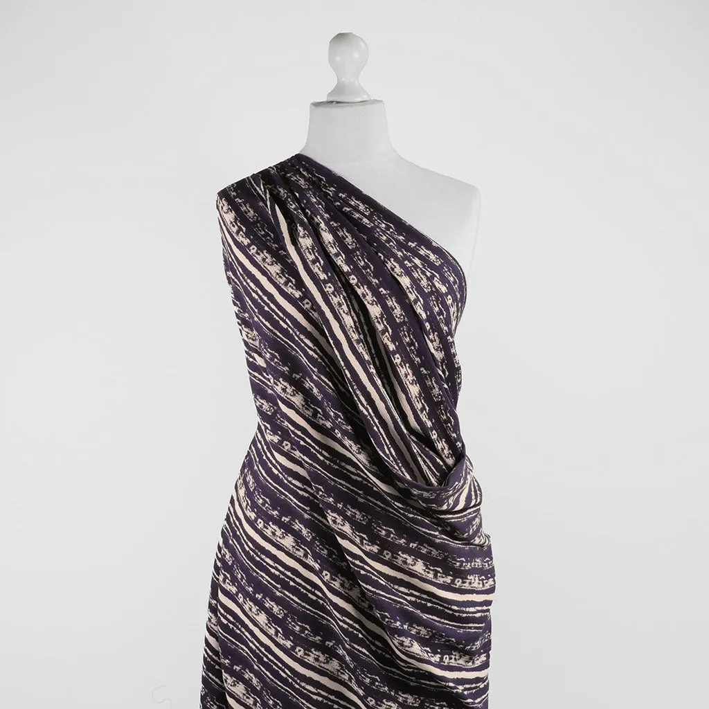 Avignon - Navy Stripes Viscose Crinkle Woven Fabric