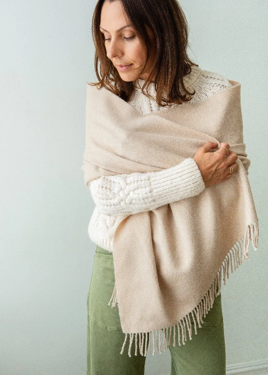 Baby Alpaca Shawl/ Oversized Scarf - Pale Beige