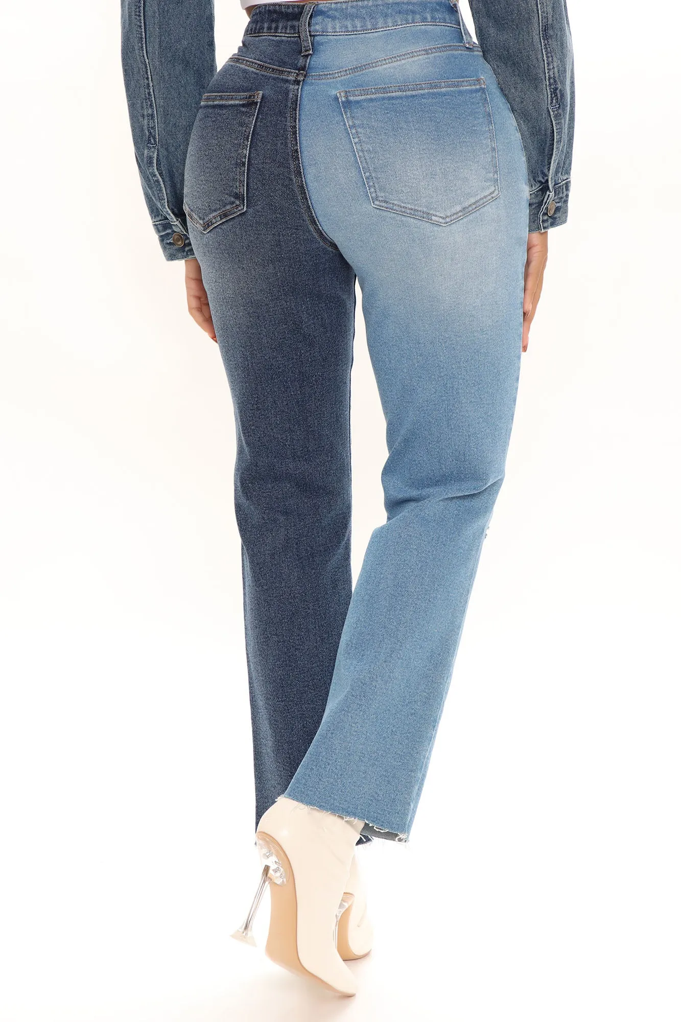 Best Of Both Worlds Two Tone Mom Jeans - Blue/combo