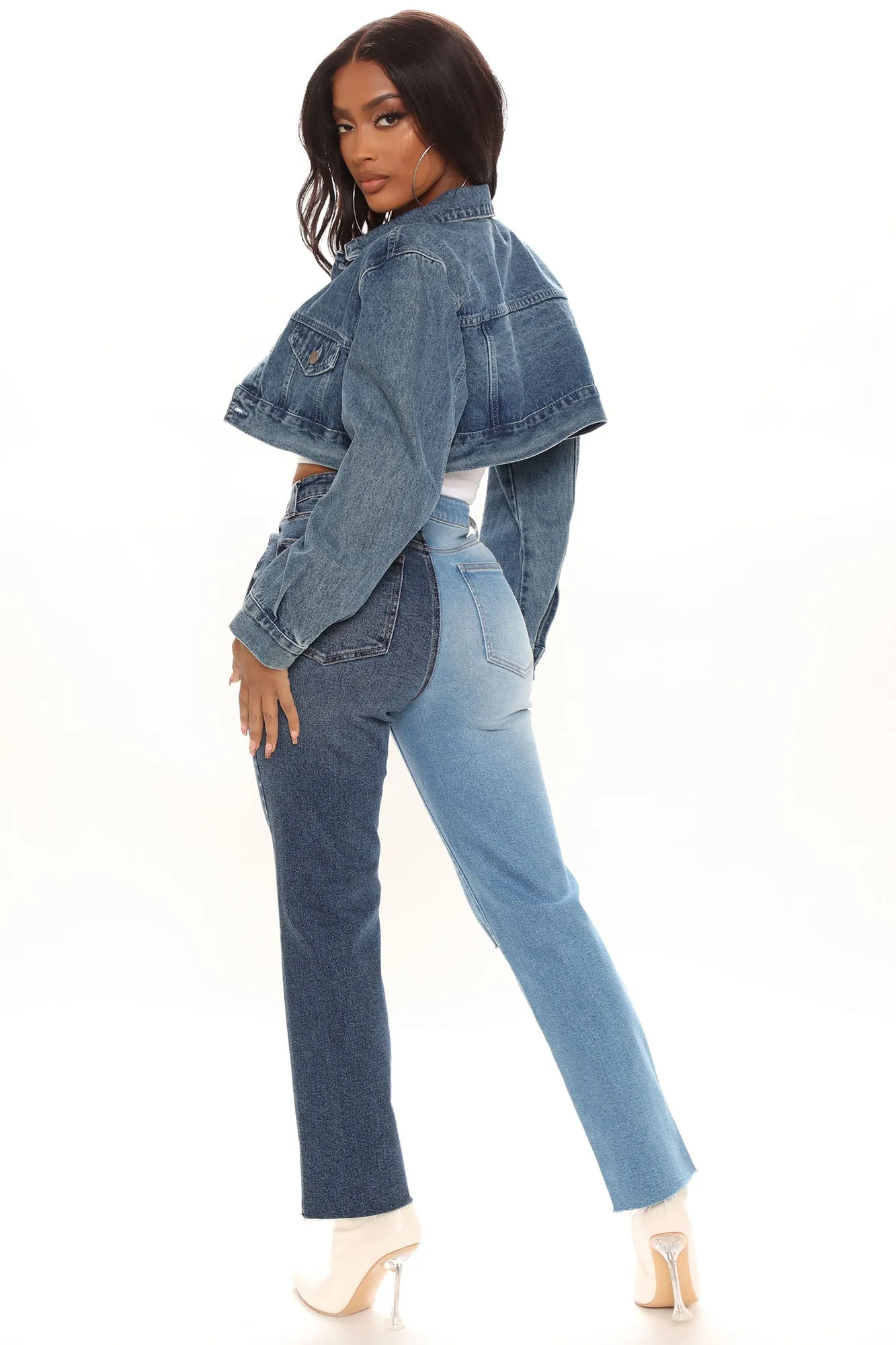 Best Of Both Worlds Two Tone Mom Jeans - Blue/combo