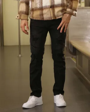 Black Jeans with Ripped and Repaired for Daily Wear