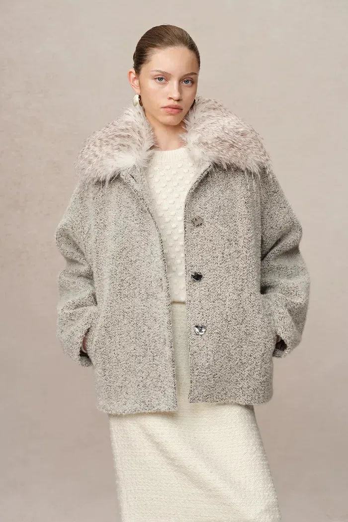 Blossom Detachable Fur Collar Coat in Ultra-Light Alpaca Bouclé