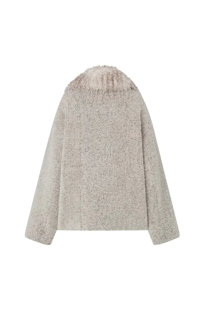 Blossom Detachable Fur Collar Coat in Ultra-Light Alpaca Bouclé