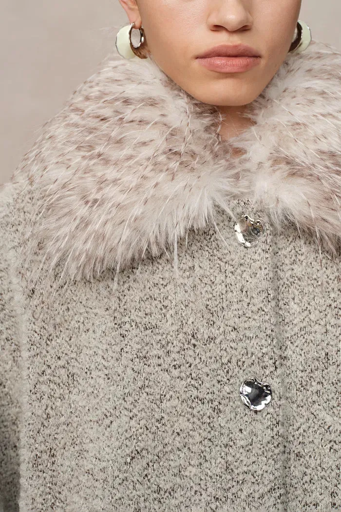 Blossom Detachable Fur Collar Coat in Ultra-Light Alpaca Bouclé