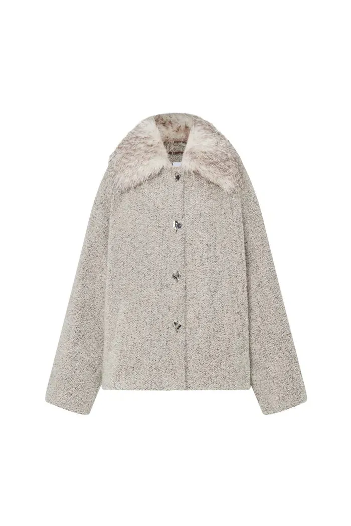 Blossom Detachable Fur Collar Coat in Ultra-Light Alpaca Bouclé