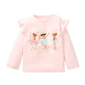 Cartoon Ballet Girls Design Cotton Tops for Kids