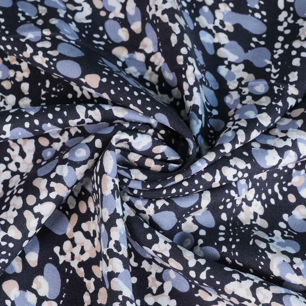 Cassis - Navy Larva Spots Viscose Crepe Woven Fabric Sample