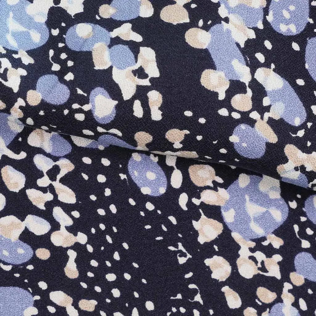 Cassis - Navy Larva Spots Viscose Crepe Woven Fabric Sample