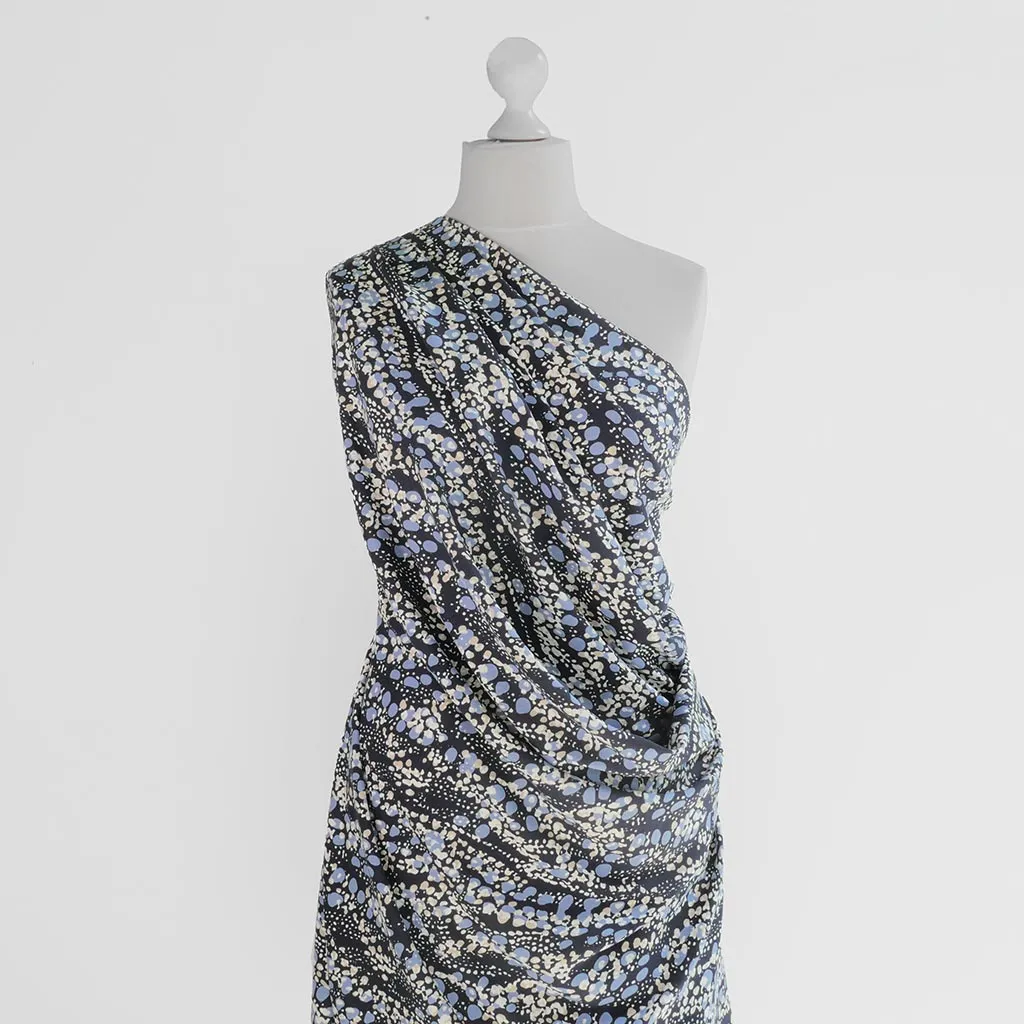 Cassis - Navy Larva Spots Viscose Crepe Woven Fabric Sample