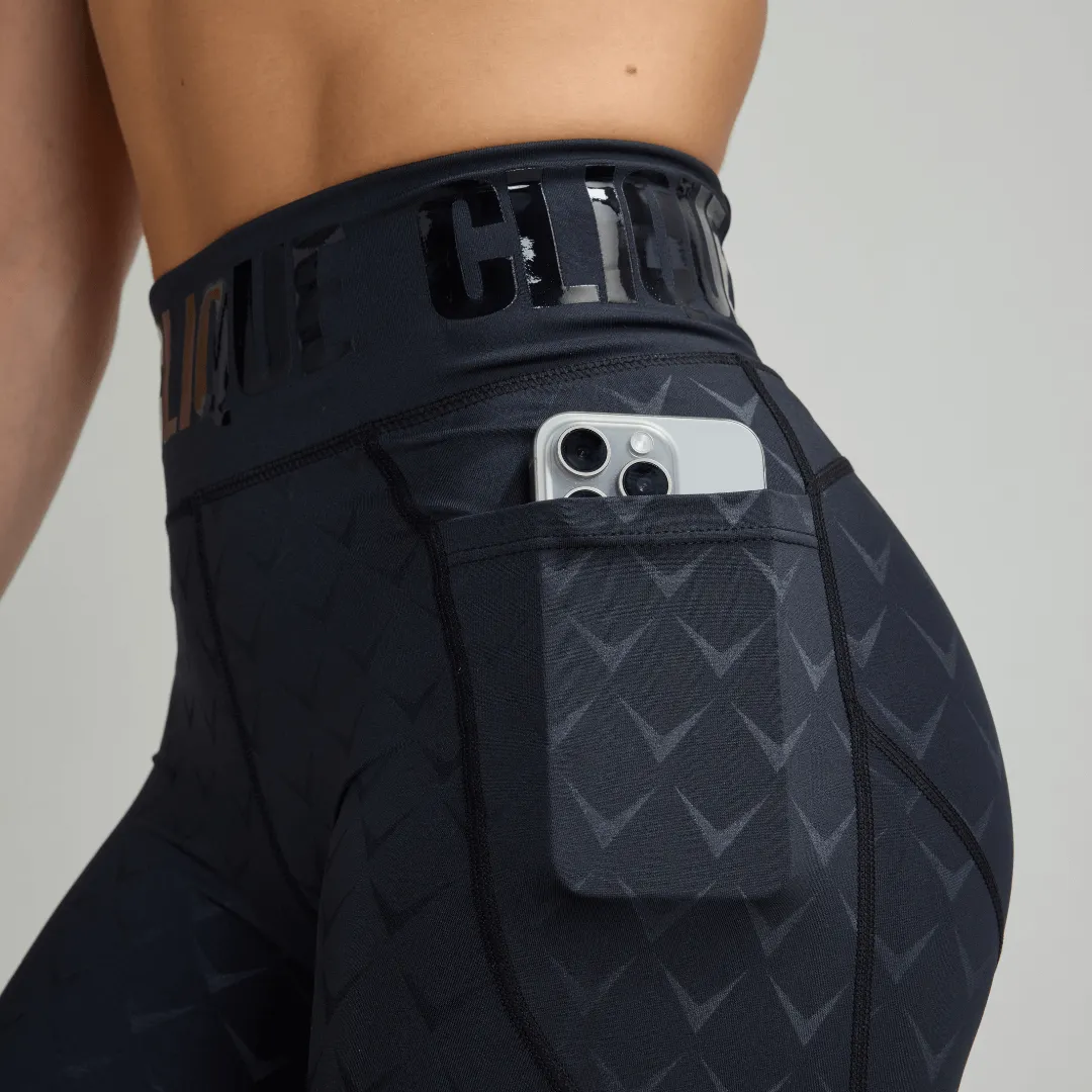 CLQ Power Compression Tights - Black/ Black print