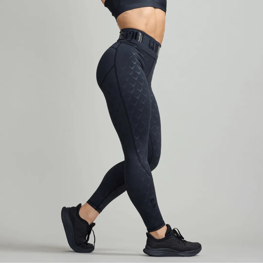 CLQ Power Compression Tights - Black/ Black print