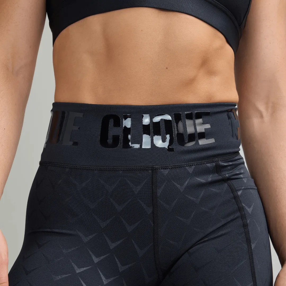 CLQ Power Compression Tights - Black/ Black print