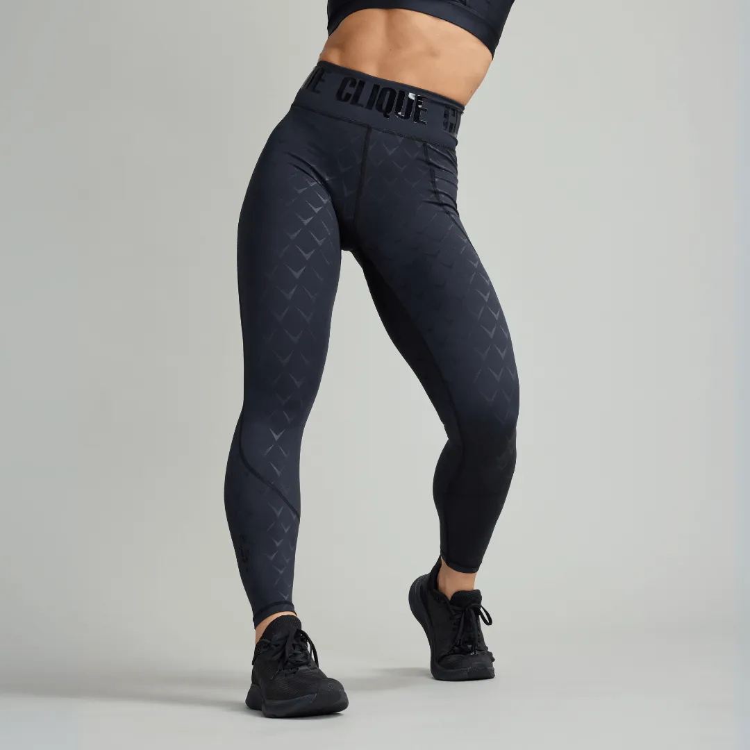 CLQ Power Compression Tights - Black/ Black print
