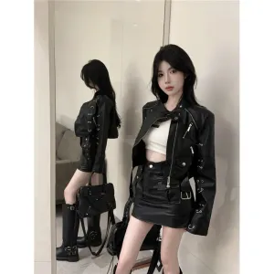 cold weather outfits Joskaa 2024 Autumn New Women's Clothing Harajuku Style Motorcycle Jacket Short Zipper Up Genuine Leather Jacket For Street Wear