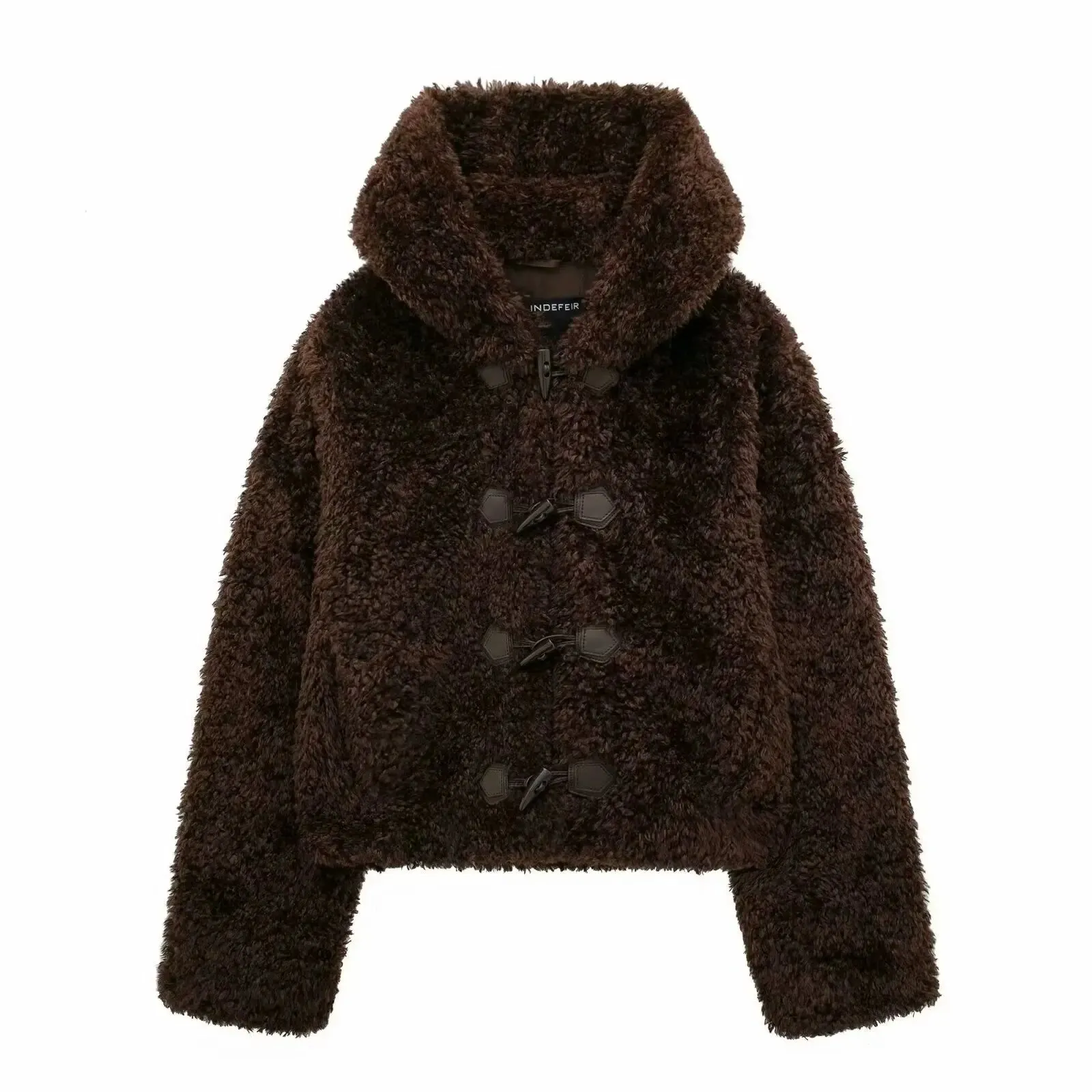 cold weather outfits Joskaa 2024 New Style Women's Hooded Cropped Overcoat Jacket European And American Fashion Lamb Wool Leather Effect With Button