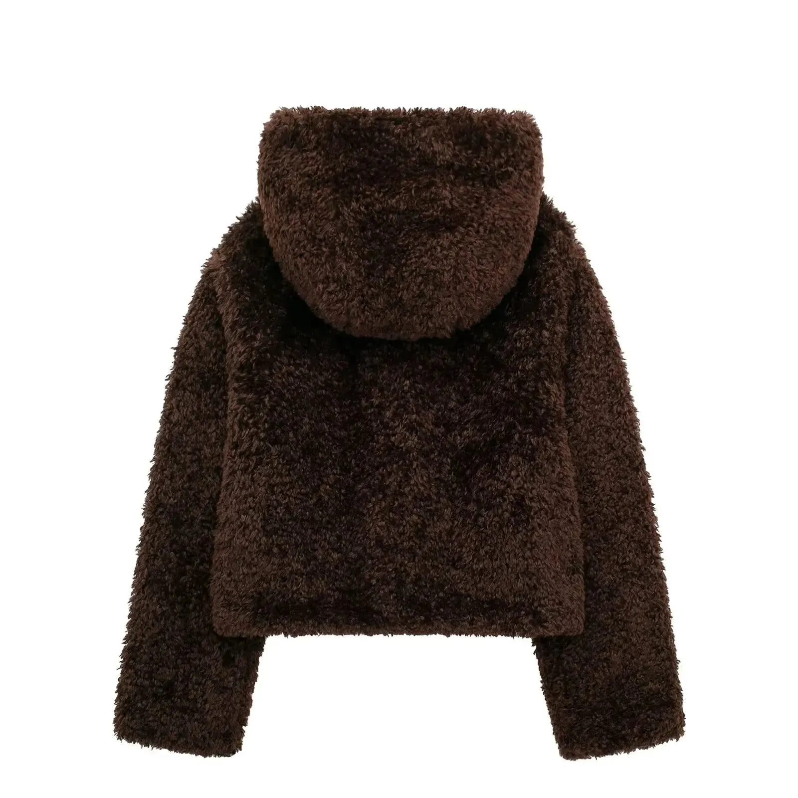 cold weather outfits Joskaa 2024 New Style Women's Hooded Cropped Overcoat Jacket European And American Fashion Lamb Wool Leather Effect With Button