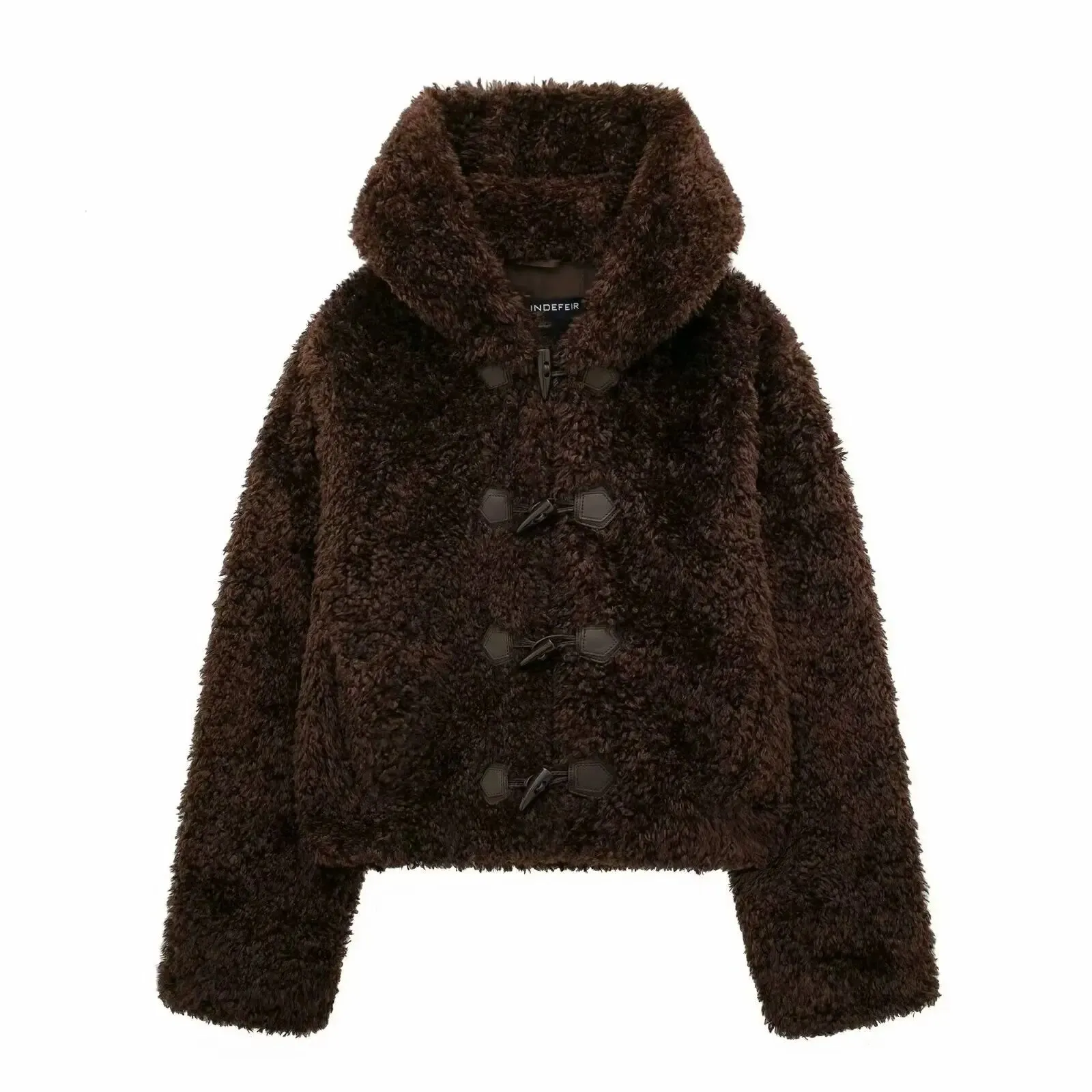 cold weather outfits Joskaa 2024 New Style Women's Hooded Cropped Overcoat Jacket European And American Fashion Lamb Wool Leather Effect With Button