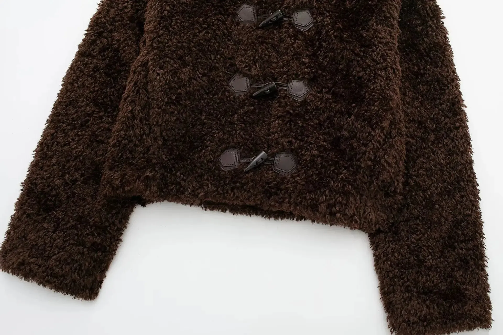 cold weather outfits Joskaa 2024 New Style Women's Hooded Cropped Overcoat Jacket European And American Fashion Lamb Wool Leather Effect With Button