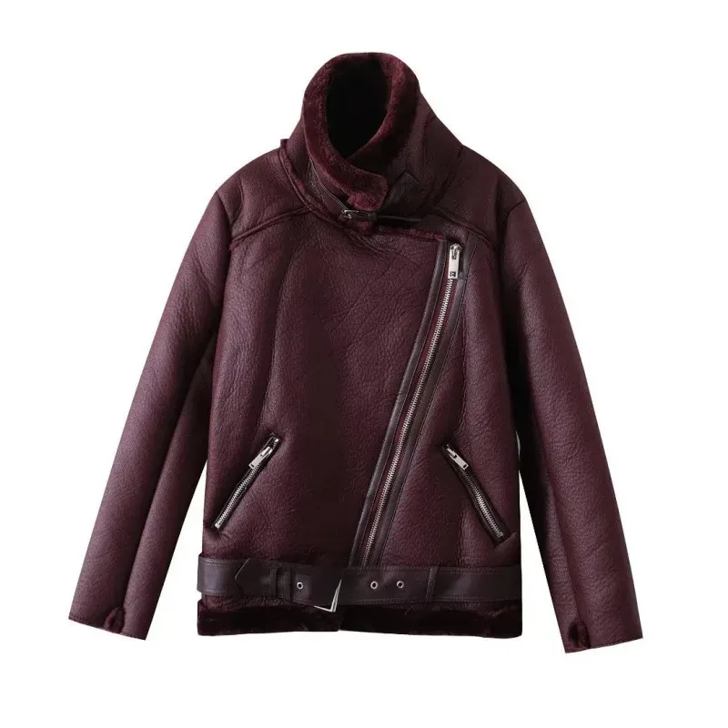 cold weather outfits Joskaa 2024 Winter Cool Level One Piece Leather Jacket For Women's Fashion European American Style Genuine Leather Coat