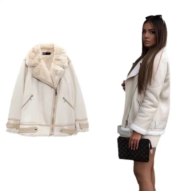 cold weather outfits Joskaa 2024 Winter Cool Level One Piece Leather Jacket For Women's Fashion European American Style Genuine Leather Coat