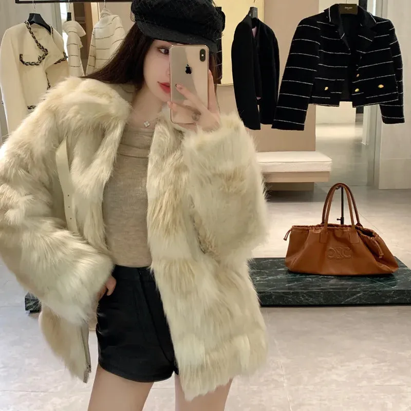 cold weather outfits Joskaa 2024 Winter New Fox Fur Jacket Women's Cropped High-End Youth Style Faux Fur Age-Reduction Explosion Top Real Leather Coat