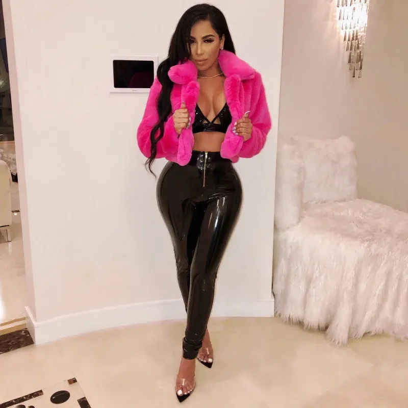 cold weather outfits Joskaa Sunday Angora Yarns Loose-Fit Artificial Leather Cardigan Short Jacket Black African Fashion Hot-Selling Autumn/Winter