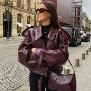 cold weather outfits Joskaa Vintage Lapel Women's Leather Jacket Cross-Border Hot Sale Selling Fast Fashion European And American Style Coat For Winter