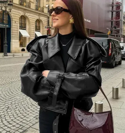 cold weather outfits Joskaa Vintage Lapel Women's Leather Jacket Cross-Border Hot Sale Selling Fast Fashion European And American Style Coat For Winter